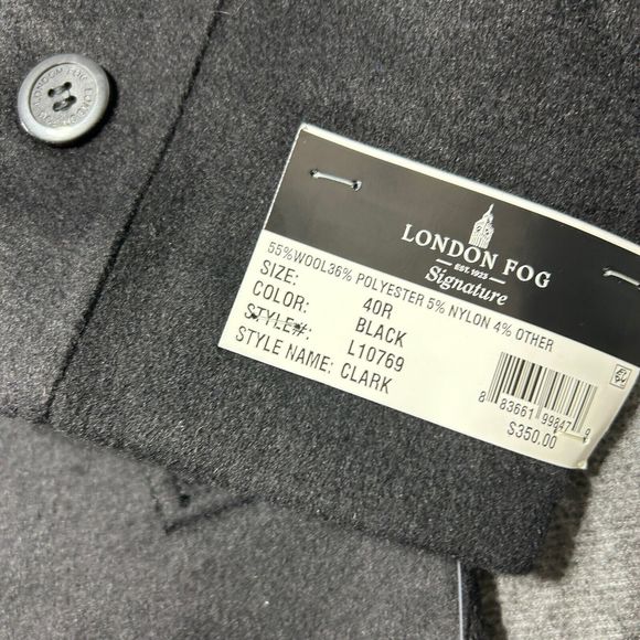 London Fog Coat Mens 40R Black Clark Classic Fit Overcoat Long Button Wool Blend - Picture 3 of 11